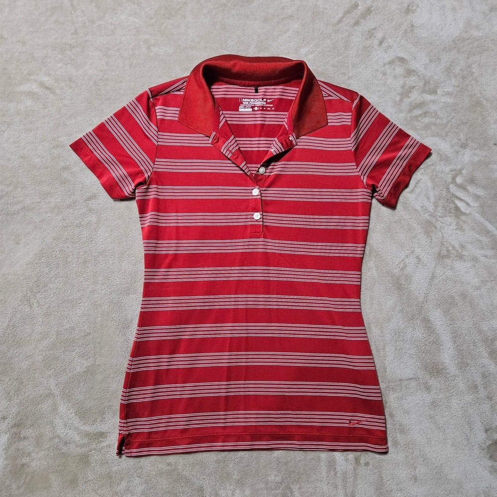 Nike Golf Tour Performance Dri-FIT Red Striped Polo Shirt Womens XS Short Sleeve
